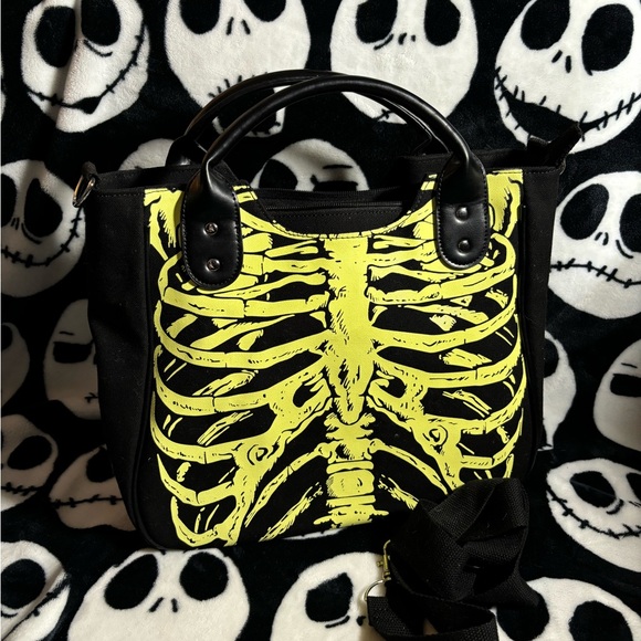 Large Canvas Skeleton Glow in the Dark Purse with Strap - Picture 2 of 5